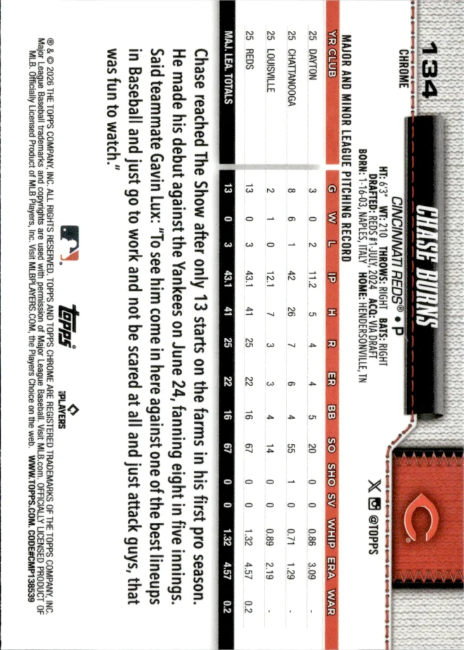 Chase Burns card back