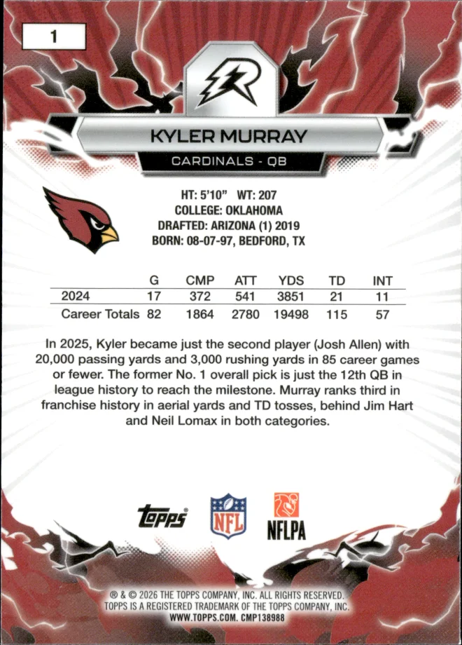 Kyler Murray card back