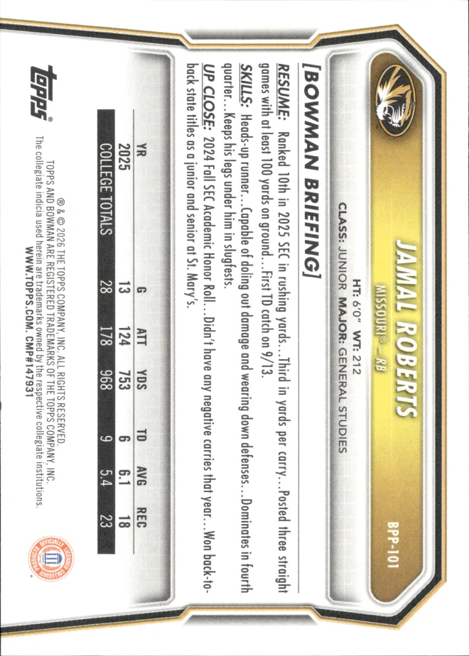 Jamal Roberts card back