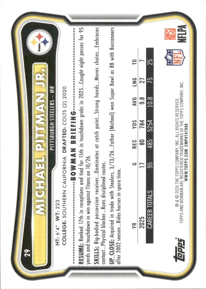 Michael Pittman Jr. card back