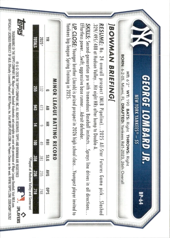 George Lombard Jr. card back