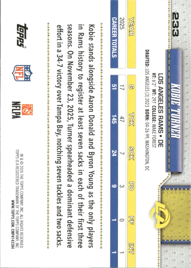 Kobie Turner card back