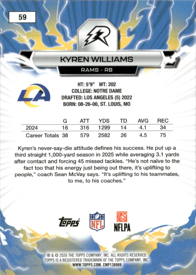 Kyren Williams card back