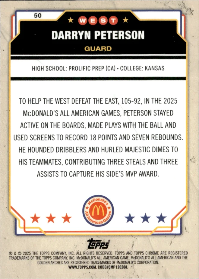 Darryn Peterson card back