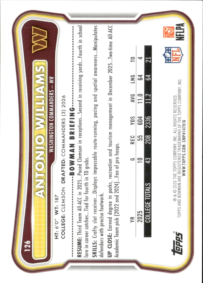 Antonio Williams card back