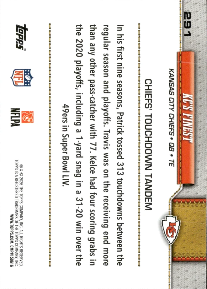 Patrick Mahomes / Travis Kelce card back
