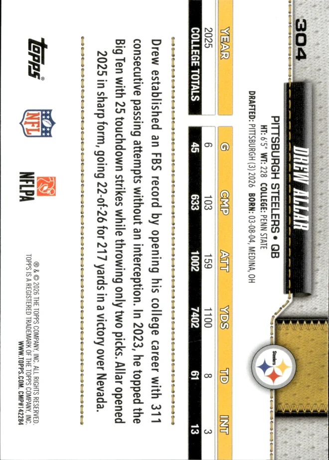 Drew Allar card back