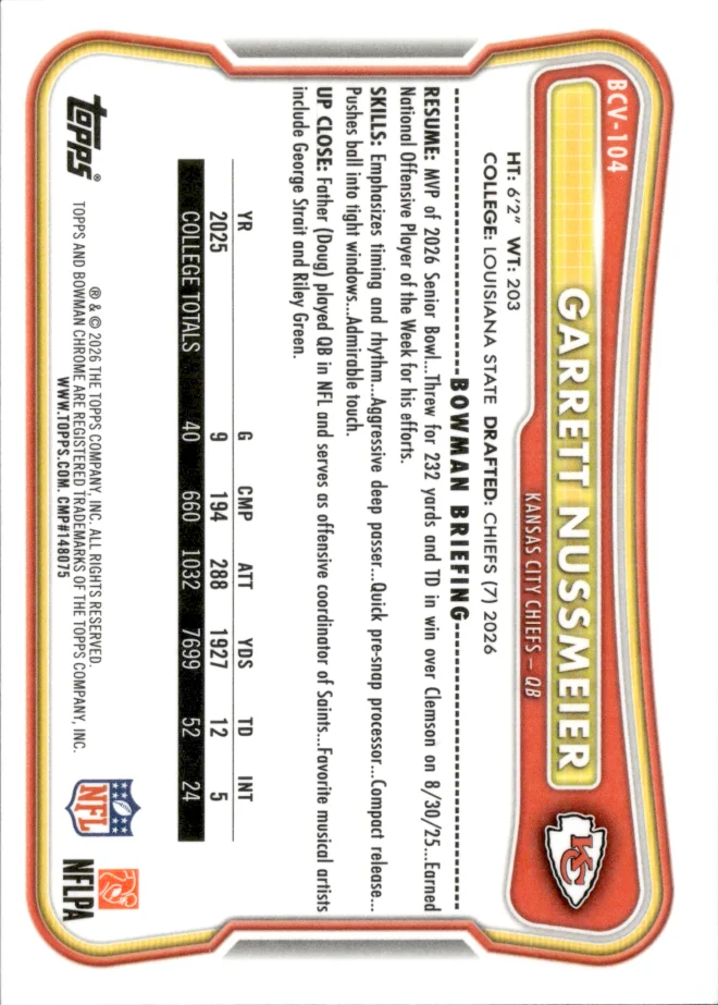 Garrett Nussmeier card back