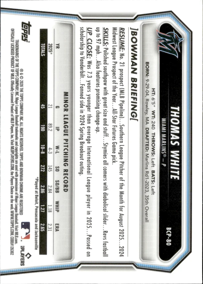 Thomas White card back
