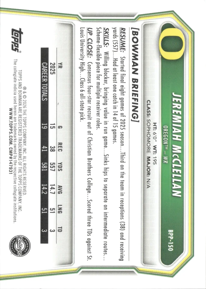 Jeremiah McClellan card back