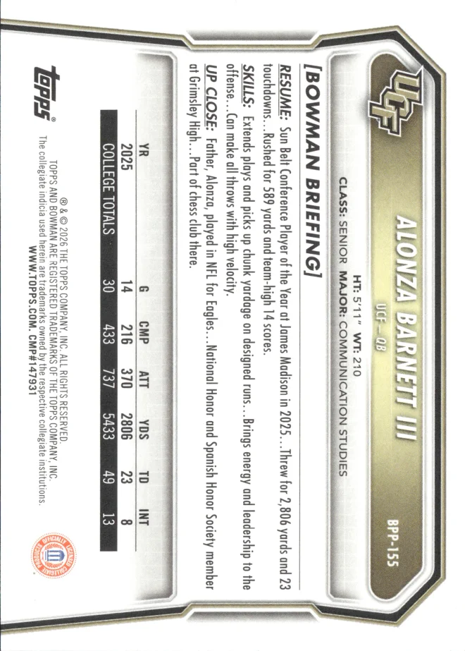 Alonza Barnett III card back