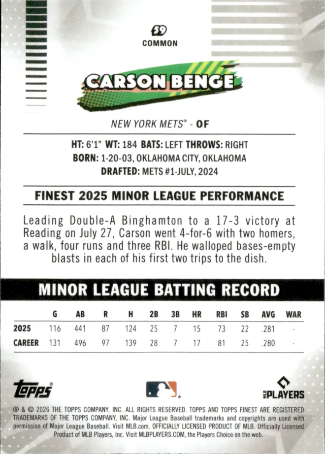 Carson Benge card back