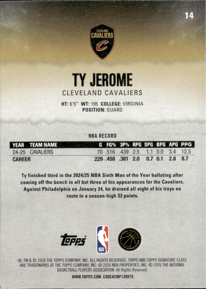 Ty Jerome card back