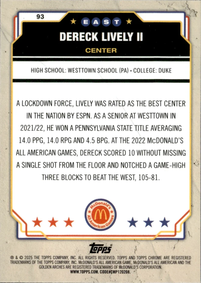 Dereck Lively II card back