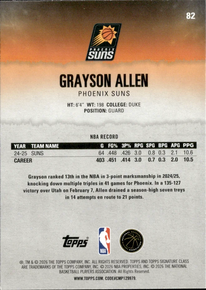 Grayson Allen card back