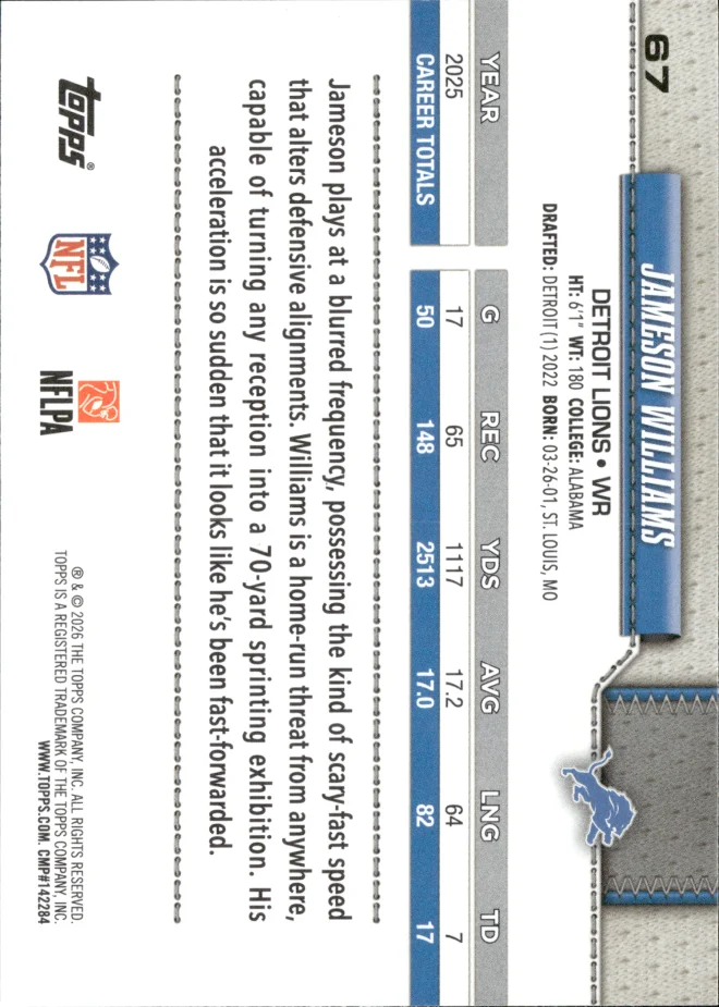 Jameson Williams card back