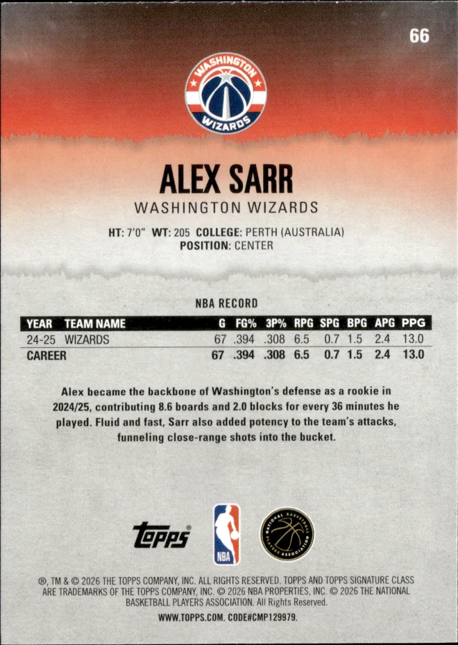 Alex Sarr card back