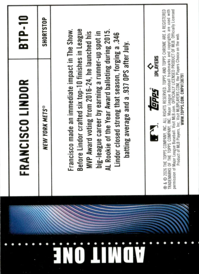 Francisco Lindor card back