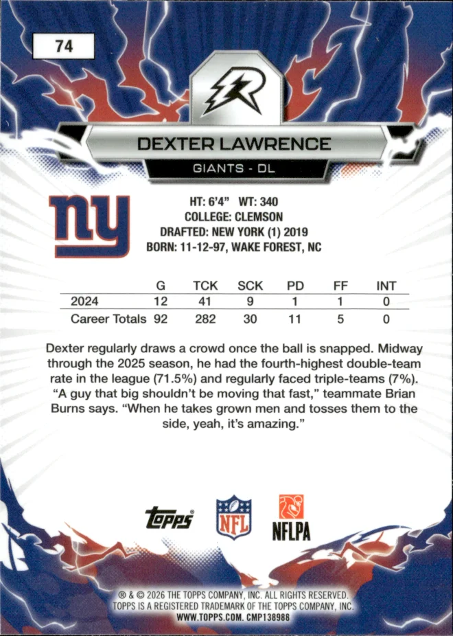 Dexter Lawrence card back