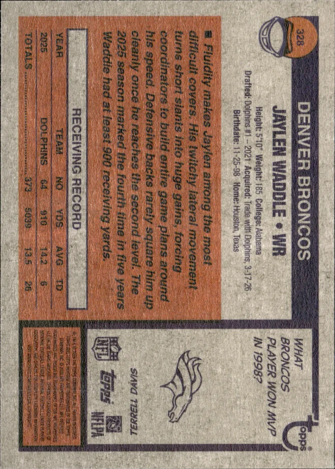 Jaylen Waddle card back