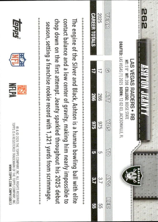 Ashton Jeanty card back