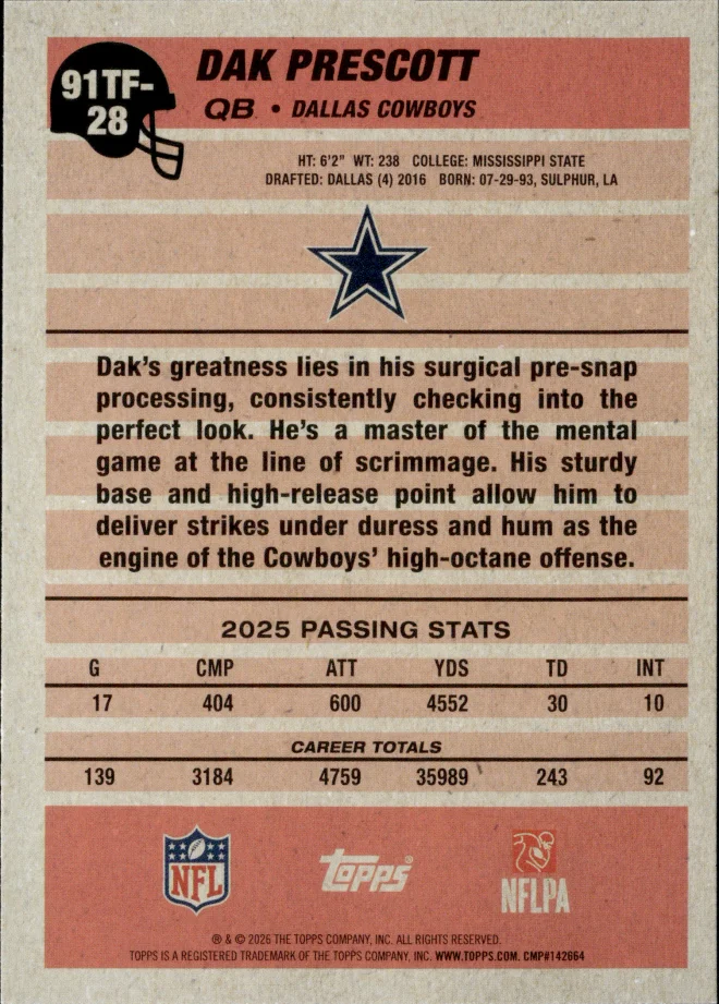 Dak Prescott card back