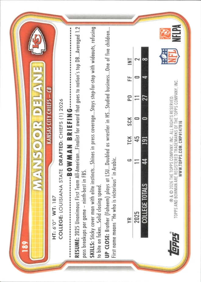 Mansoor Delane card back