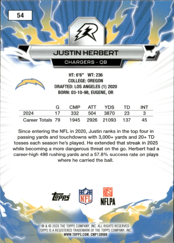 Justin Herbert card back