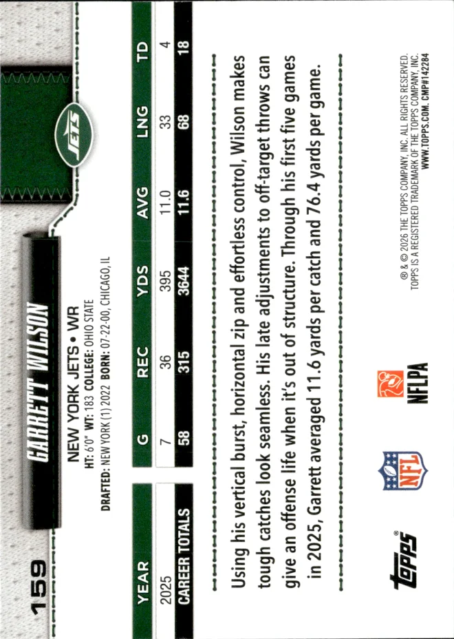 Garrett Wilson card back