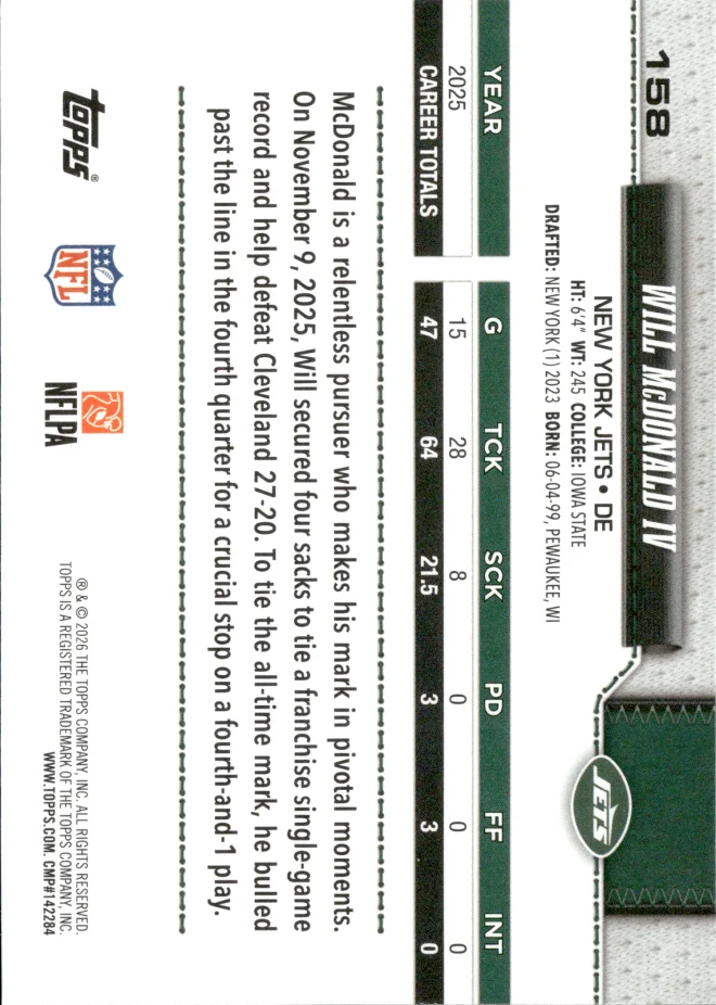 Will McDonald IV card back