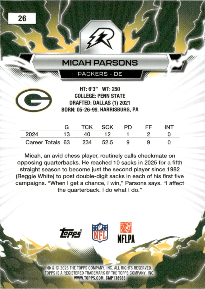 Micah Parsons card back