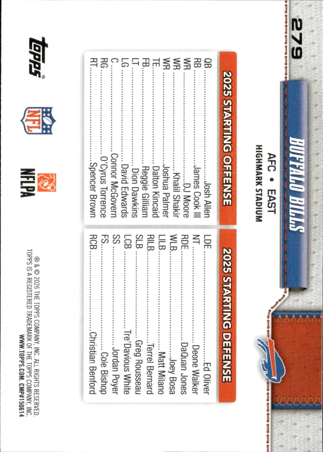 Buffalo Bills card back
