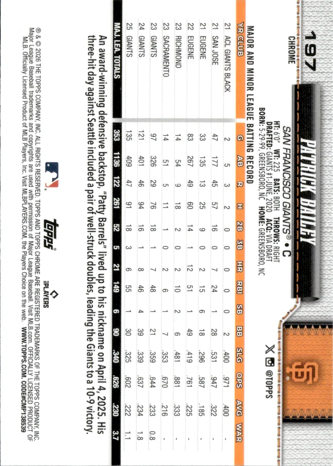Patrick Bailey card back
