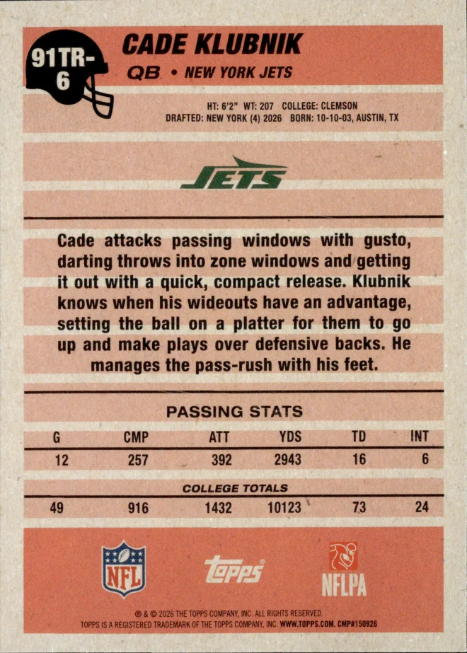 Cade Klubnik card back