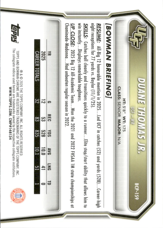 Duane Thomas Jr. card back