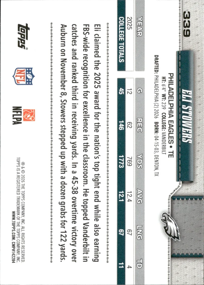 Eli Stowers card back