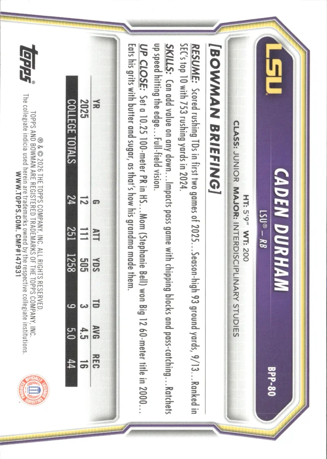 Caden Durham card back