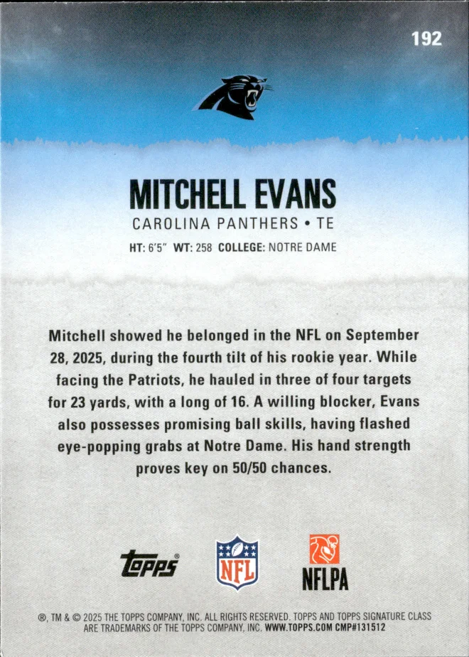Mitchell Evans card back