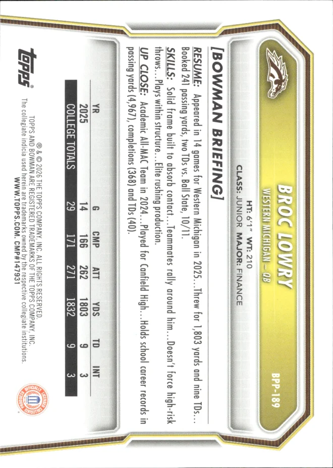 Broc Lowry card back