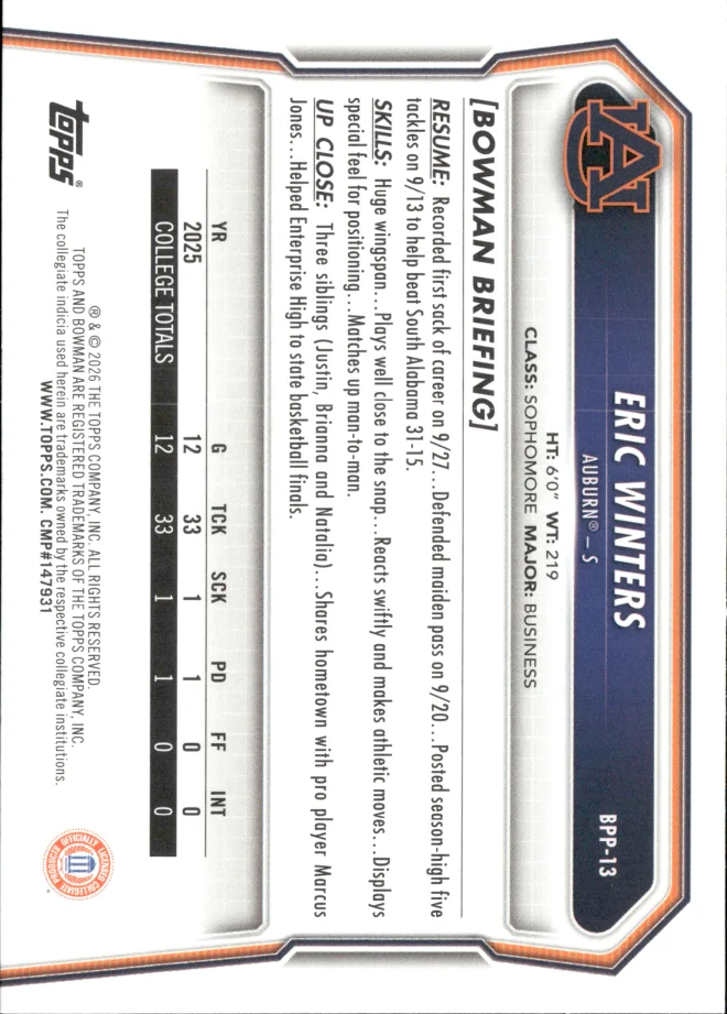 Eric Winters card back