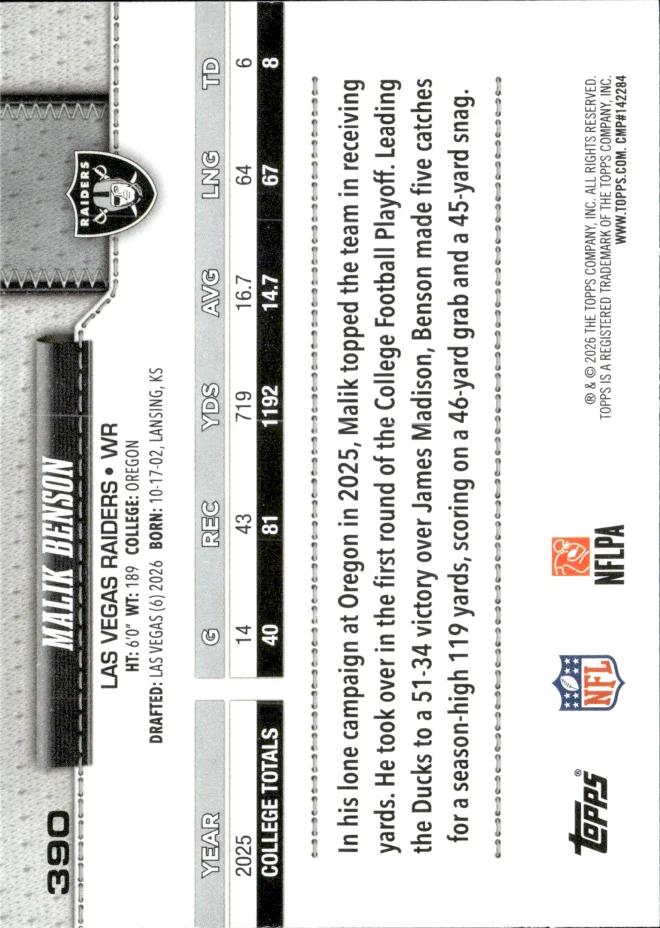 Malik Benson card back