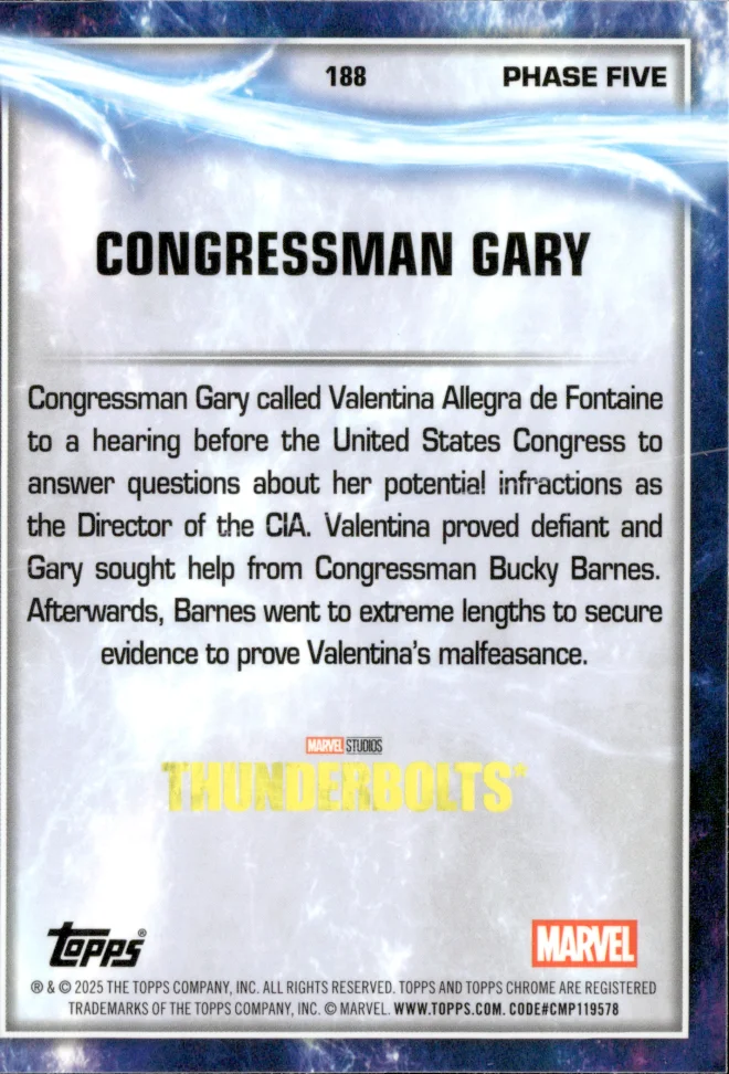 Congressman Gary card back