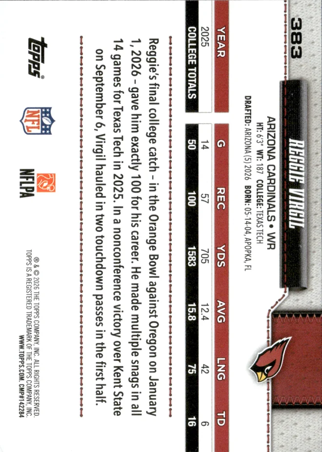 Reggie Virgil card back