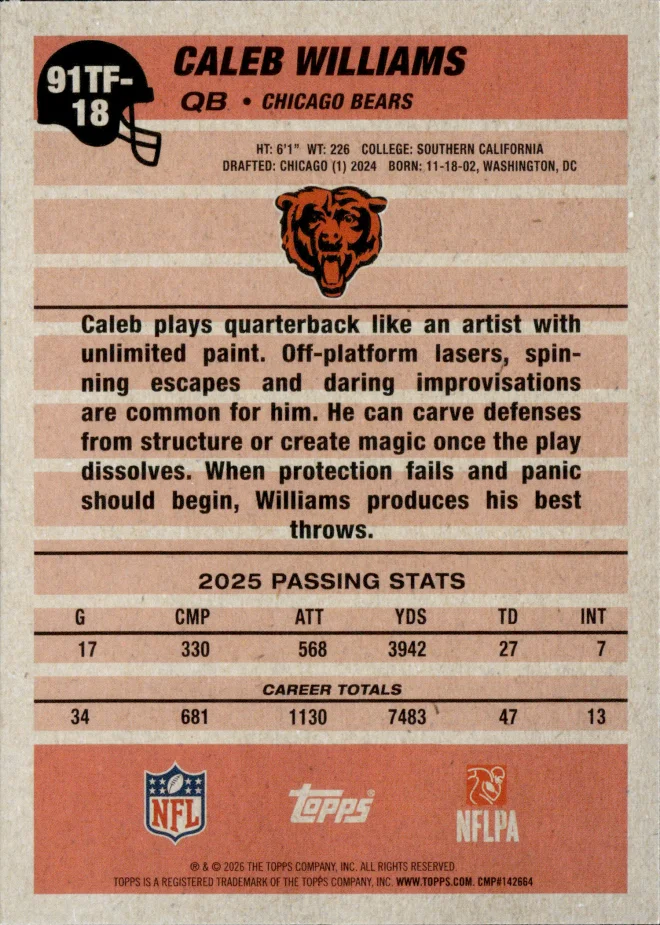 Caleb Williams card back