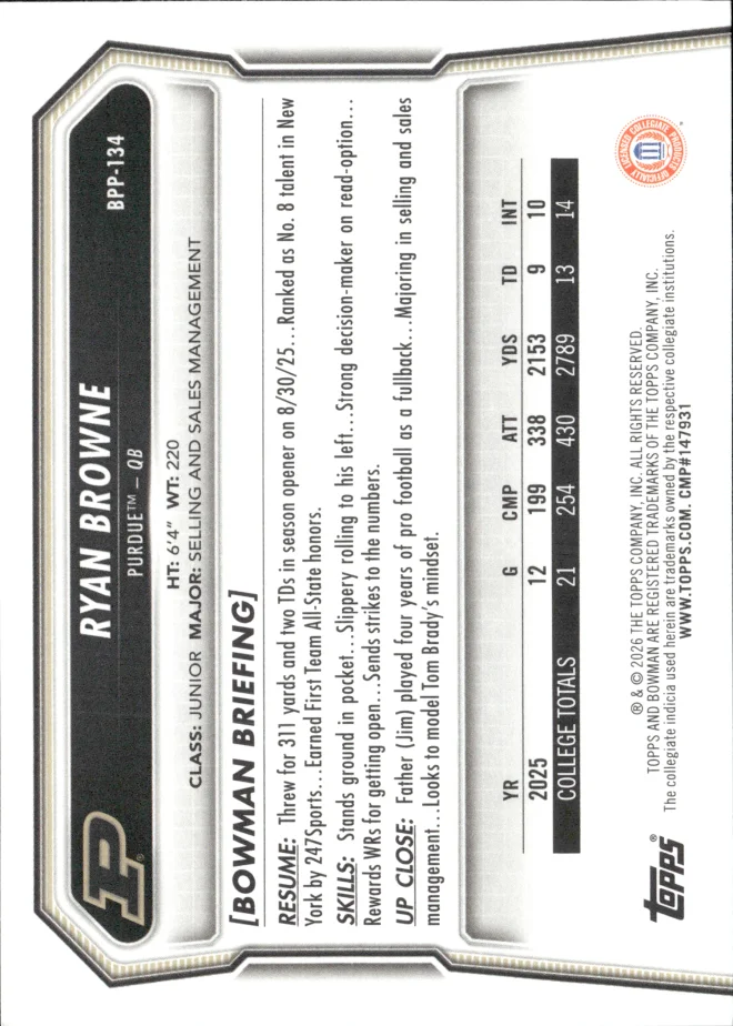 Ryan Browne card back