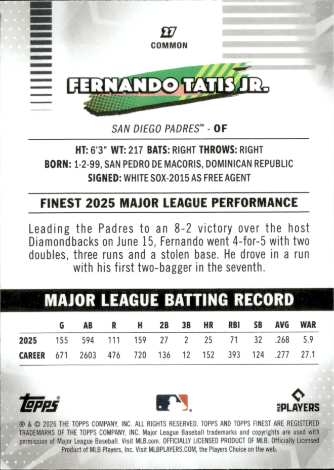 Fernando Tatis Jr. card back