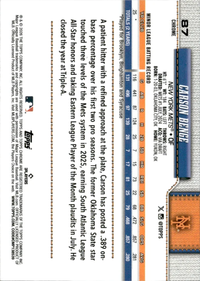 Carson Benge card back