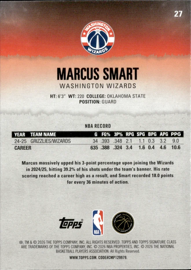 Marcus Smart card back