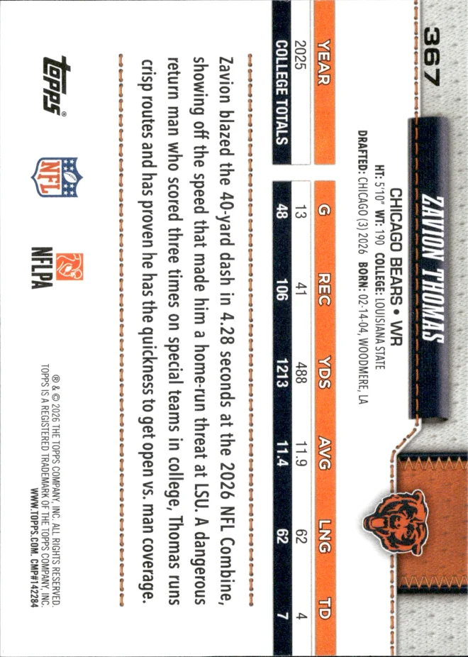 Zavion Thomas card back