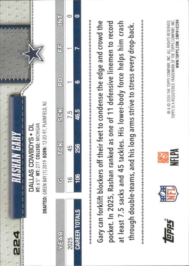 Rashan Gary card back